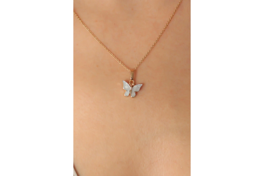 Shoecide Gold Mavi Renk Kelebek Figür Kadın Kolye