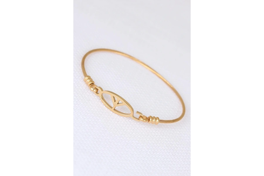 Shoecide Gold Metal Çelik Figürlü Erkek Kelepçe Bileklik