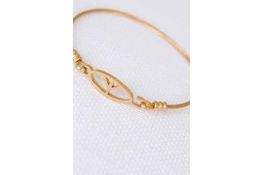 Shoecide Gold Metal Çelik Figürlü Erkek Kelepçe Bileklik