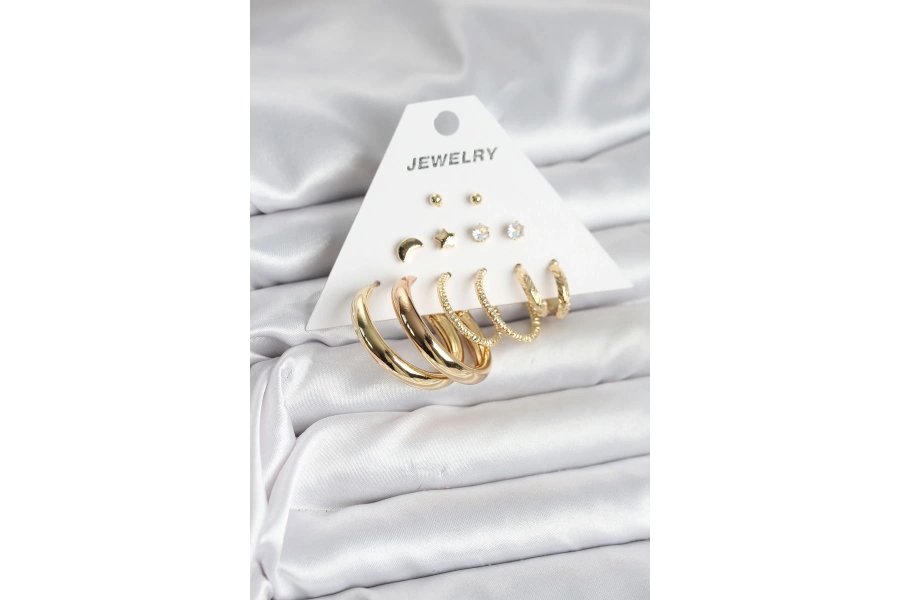 Shoecide Gold Renk 6 Çiftli Pirinç Kadın Küpe Seti