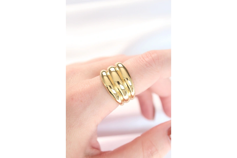 Shoecide Gold Renk Ayarlanabilir Çizgili Bombe Yüzük