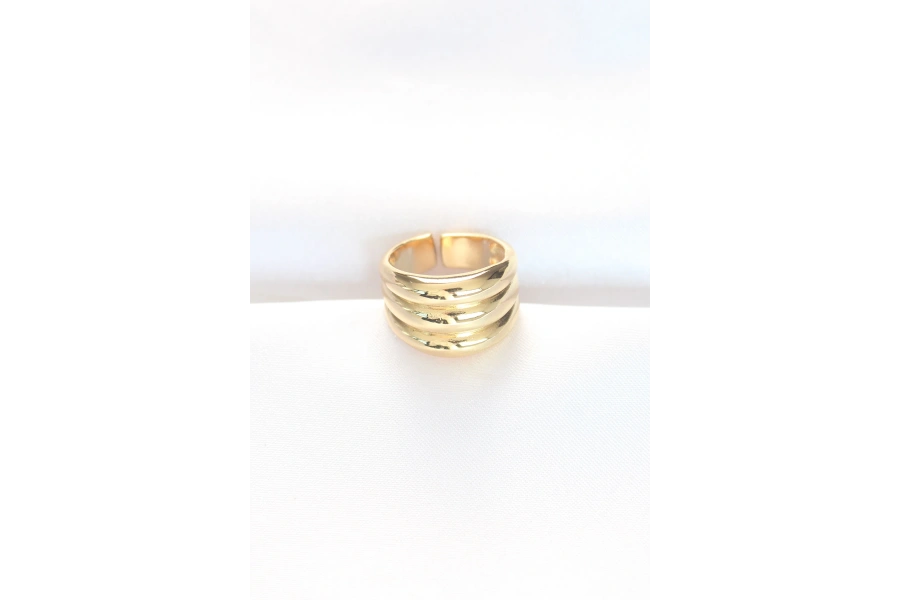 Shoecide Gold Renk Ayarlanabilir Çizgili Bombe Yüzük