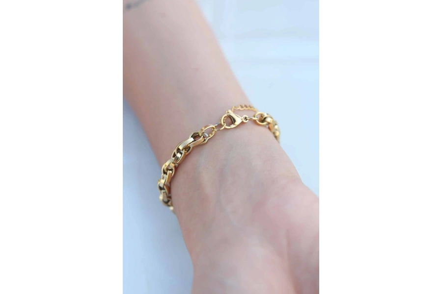 Shoecide Gold Renk Çelik Zincir Kadın Bileklik