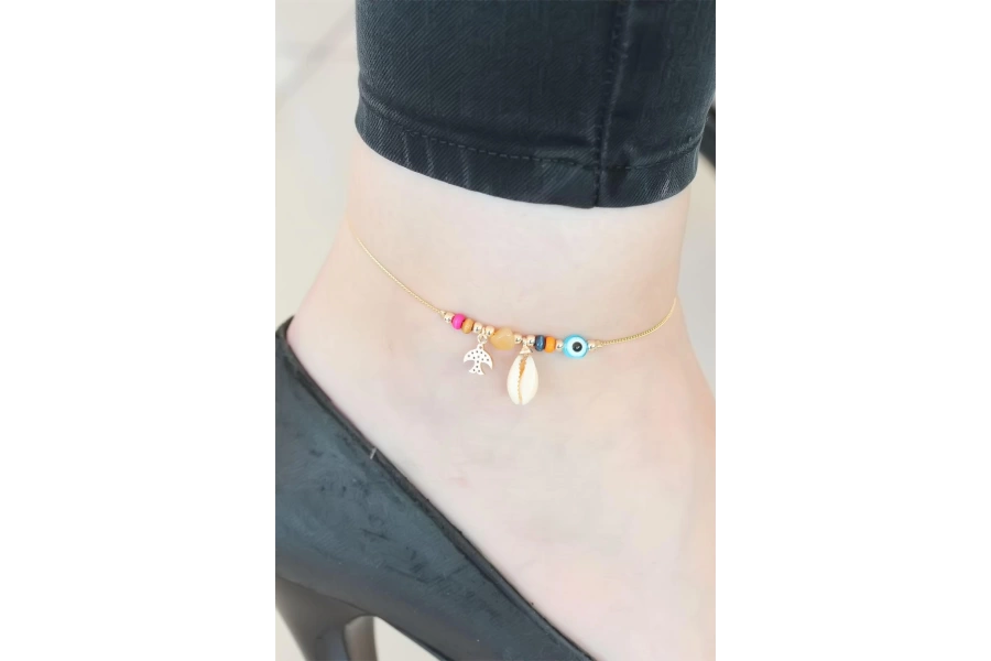 Shoecide Gold Renk Deniz Kabuğu Figürlü Hal Hal