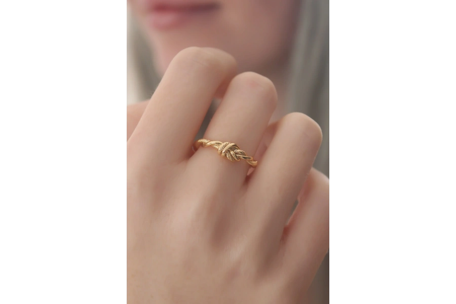 Shoecide Gold Renk Halat Düğüm Model Kadın Yüzük