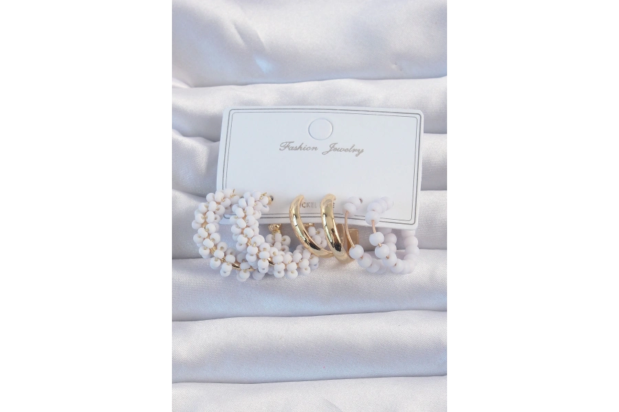 Shoecide Gold Renk Lila Boncuklu Halka Küpe Seti