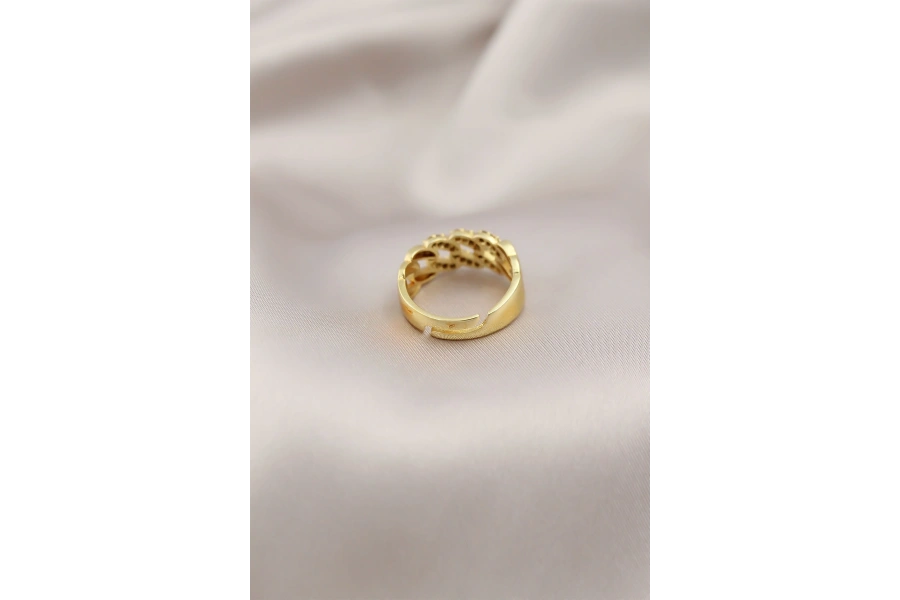 Shoecide Gold Renk Metal Zincir Model Taşlı Kadın Yüzük