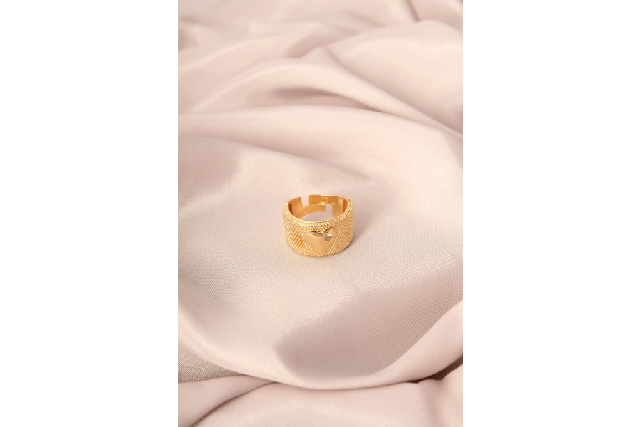 Shoecide Gold Renk Metal Zirkon Taşlı Kalp Model Ayarlanabilir Kadın Yüzük