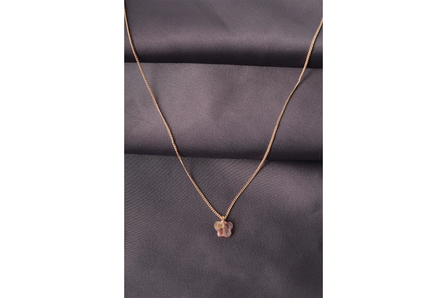 Shoecide Gold Renk Metal Zirkon Taşlı Pembe Minimal Kelebek Detaylı Kadın Kolye
