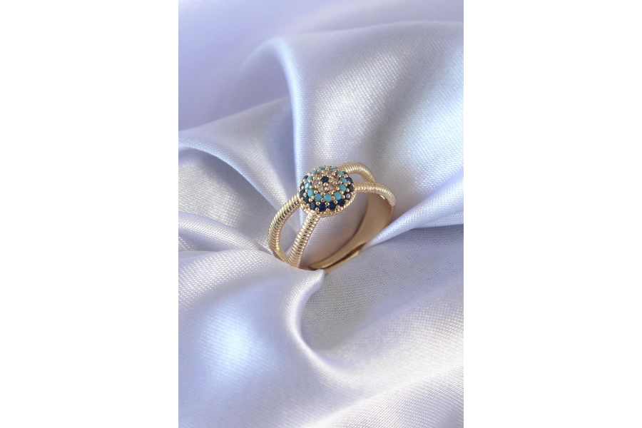 Shoecide Gold Renk Nazar Boncuk Model Kadın Yüzük