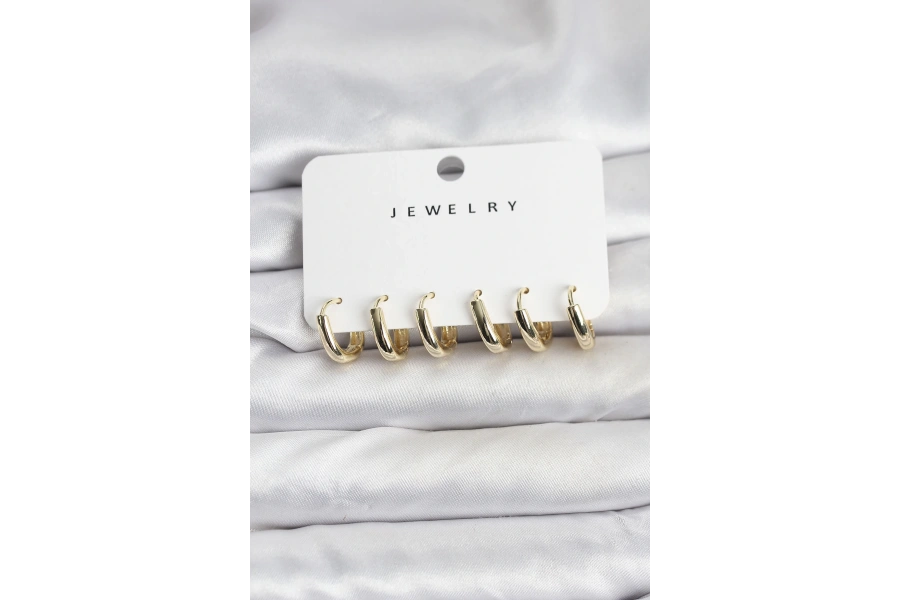 Shoecide Gold Renk Pirinç Halka Kadın Küpe Seti