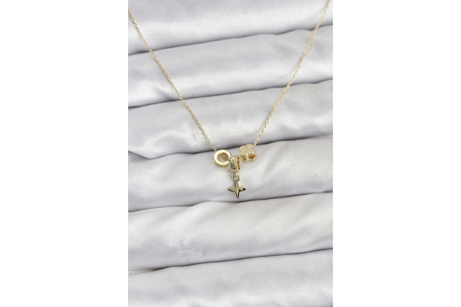 Shoecide Gold Renk Pirinç Minimal Charmlı Kadın Kolye