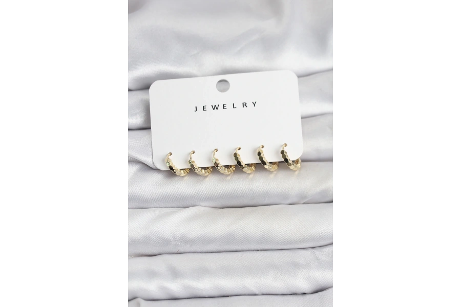 Shoecide Gold Renk Pirinç Minimal Petek Detaylı Kadın Küpe Seti