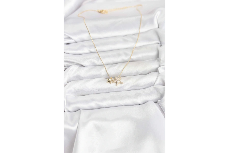 Shoecide Gold Renk Pirinç Minimal Yıldız Model Kadın Kolye