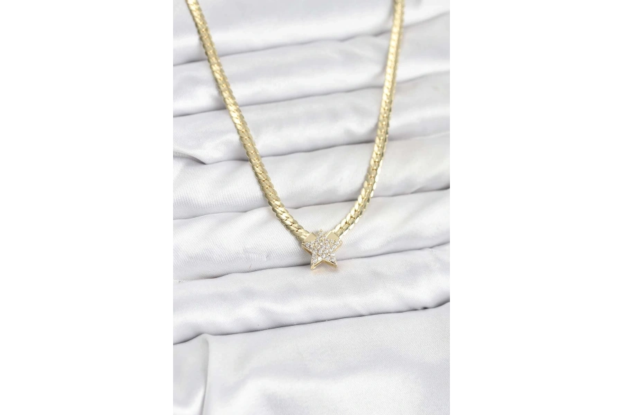 Shoecide Gold Renk Pirinç Yıldız Zirkon Taşlı Kadın Kolye
