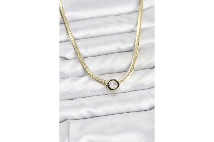 Shoecide Gold Renk Pirinç Zirkon Taşlı Kadın Kolye