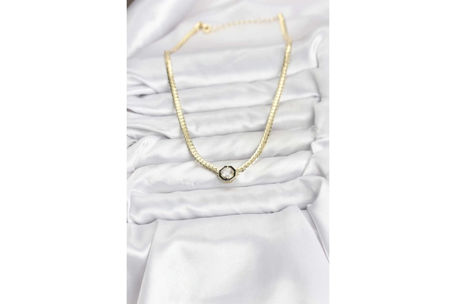 Shoecide Gold Renk Pirinç Zirkon Taşlı Kadın Kolye