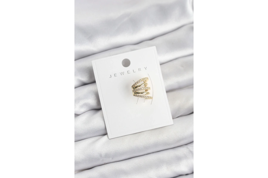Shoecide Gold Renk Pirinç Zirkon Taşlı Kıkırdak Earcuff Küpe
