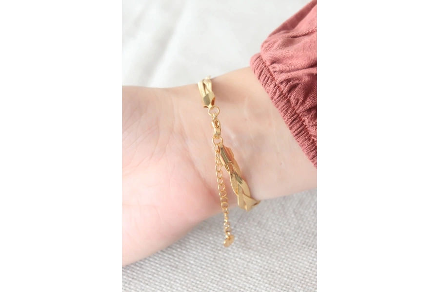 Shoecide Gold Renk Sarmal Çelik İtalyan Zincir Kadın Bileklik