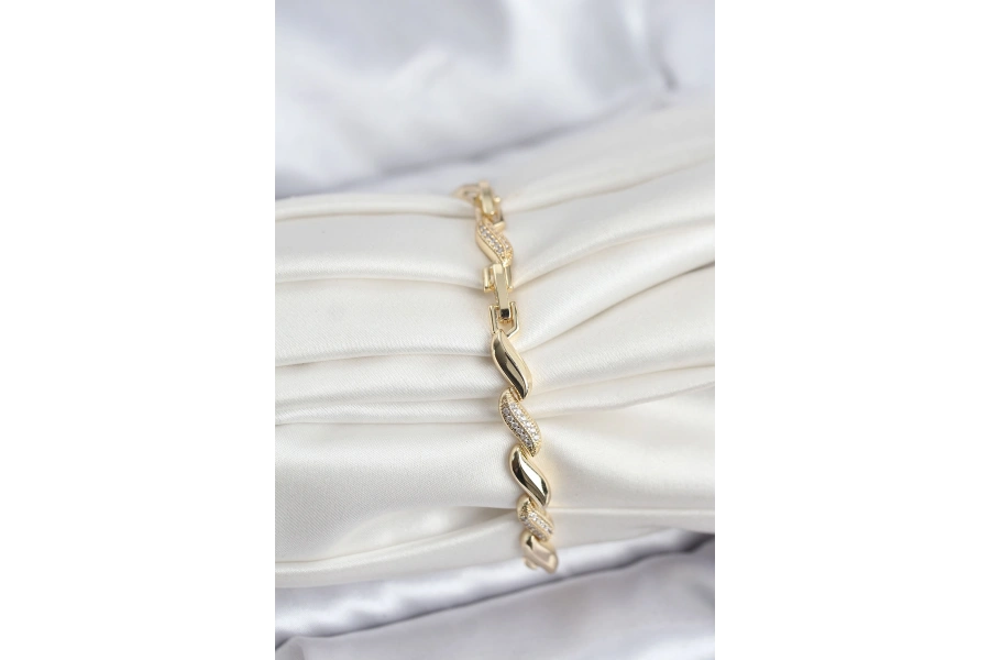 Shoecide Gold Renk Sıralı Damla Model Zirkon Taşlı Pirinç Kadın Bileklik