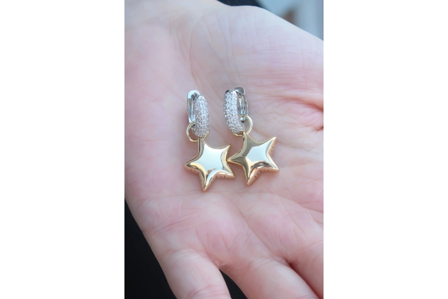 Shoecide Gold Renk Zirkon Taşlı Halka Yıldız Figür Pirinç Kadın Küpe