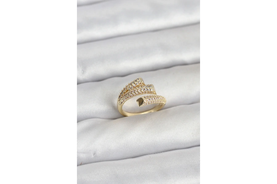 Shoecide Gold Renk Zirkon Taşlı Pirinç Kadın Yüzük