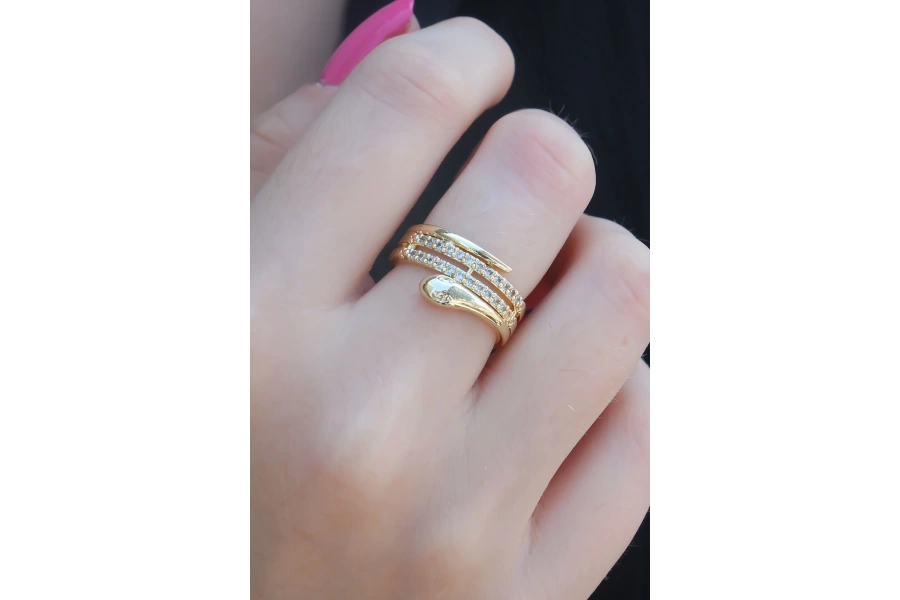 Shoecide Gold Renk Zirkon Taşlı Yılan Model Kadın Yüzük