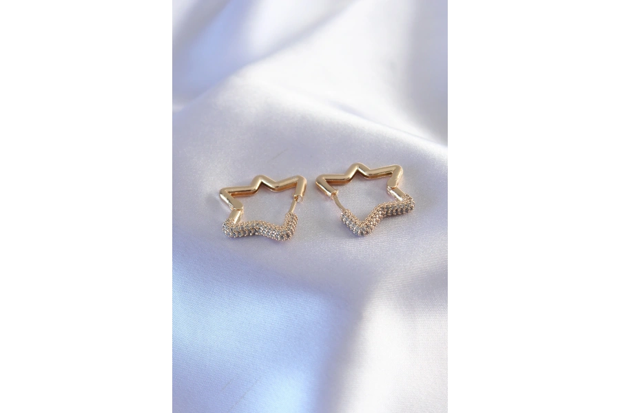 Shoecide Gold Renk Zirkon Taşlı Yıldız Model Kadın Küpe