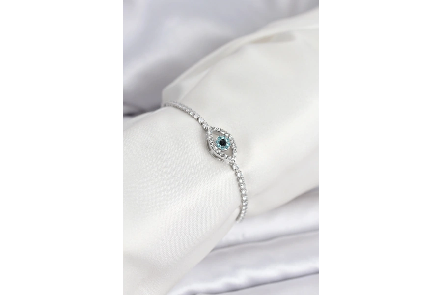 Shoecide Göz Model Zirkon Taşlı Gümüş Renk Asansörlü Su Yolu Bileklik