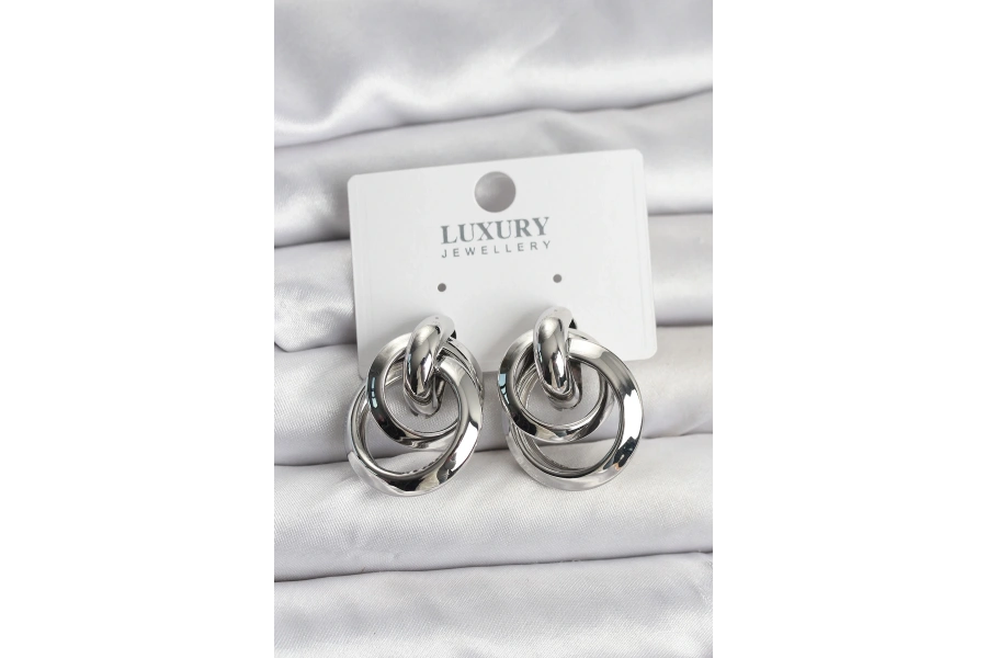 Shoecide Gümüş Renk Halka Model Pirinç Kadın Küpe