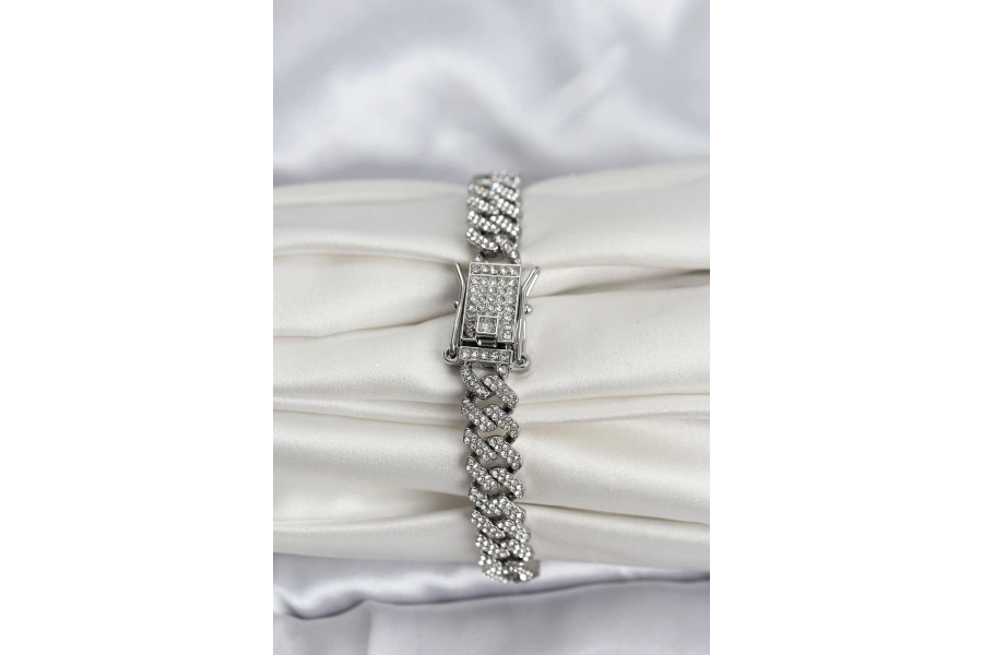 Shoecide Gümüş Renk Pirinç Cuba Chain Gurmet Bileklik