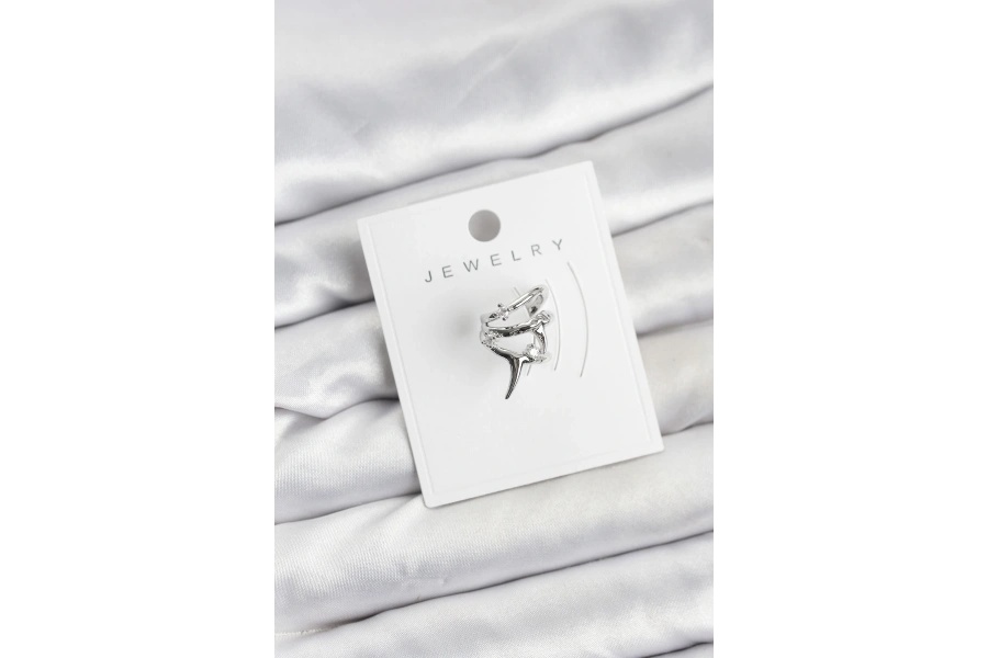 Shoecide Gümüş Renk Pirinç Diken Model Kıkırdak Earcuff Küpe