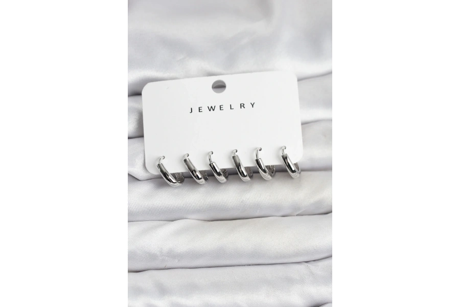 Shoecide Gümüş Renk Pirinç Halka Kadın Küpe Seti