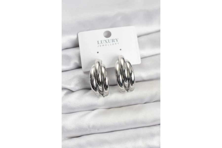 Shoecide Gümüş Renk Pirinç Yarım Halka Model Kadın Küpe