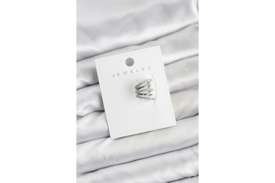 Shoecide Gümüş Renk Pirinç Zirkon Taşlı Kıkırdak Earcuff Küpe