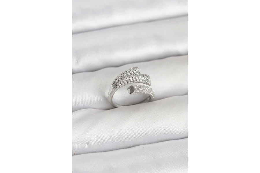 Shoecide Gümüş Renk Zirkon Taşlı Pirinç Kadın Yüzük