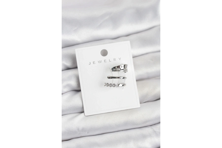 Shoecide Gümüş Renk Zirkon Taşlı Pirinç Kıkırdak Küpe