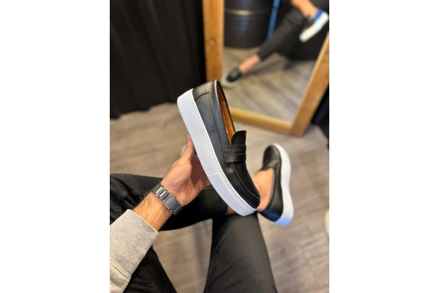 Shoecide Günlük Klasik Ayakkabı 400 Siyah (beyaz Taban)