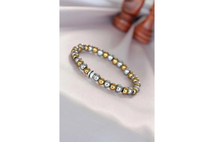 Shoecide Hematit Silver Gold Renk Doğal Taş Erkek Bileklik