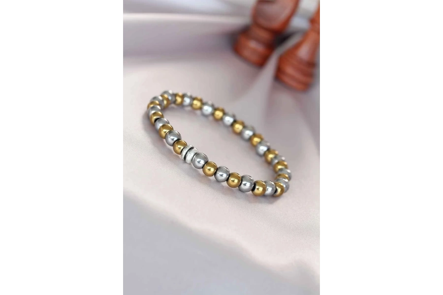 Shoecide Hematit Silver Gold Renk Doğal Taş Erkek Bileklik