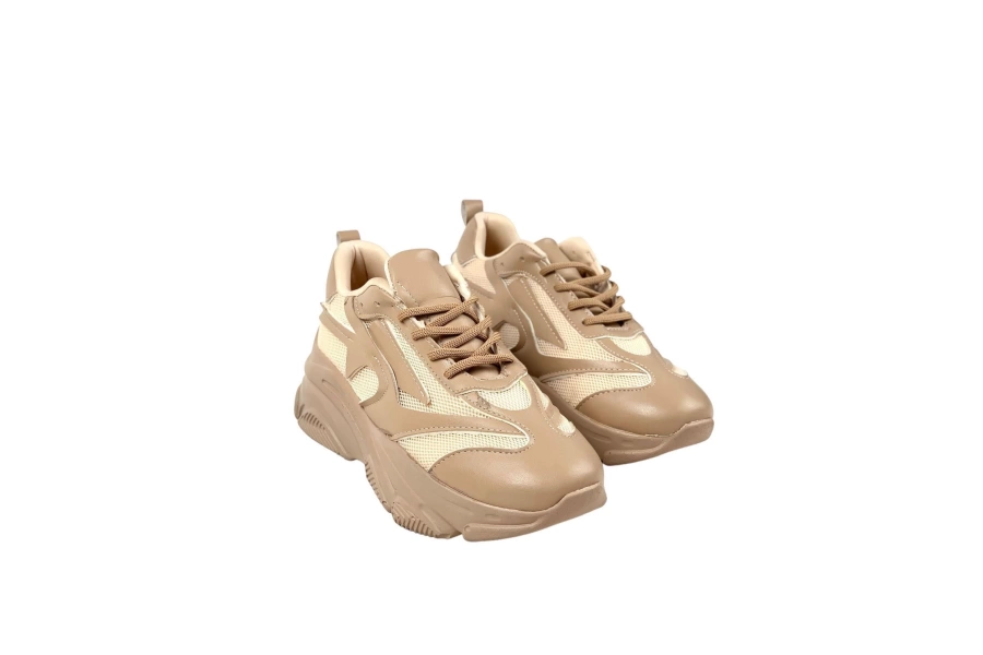Shoecide Kadın Bej Yüksek Tabanlı File Detaylı Sneaker Günlük Spor Ayakkabı Kecsp140