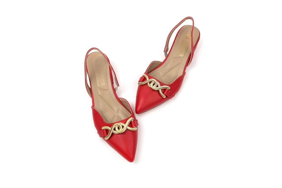 Shoecide Kadın Bere Kırmızı Tokalı Sivri Burun Sandalet Terlik Alçak Topuk