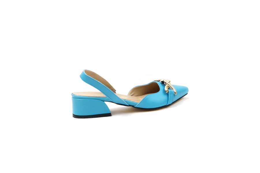Shoecide Kadın Bere Mavi Tokalı Sivri Burun Sandalet Terlik Alçak Topuk