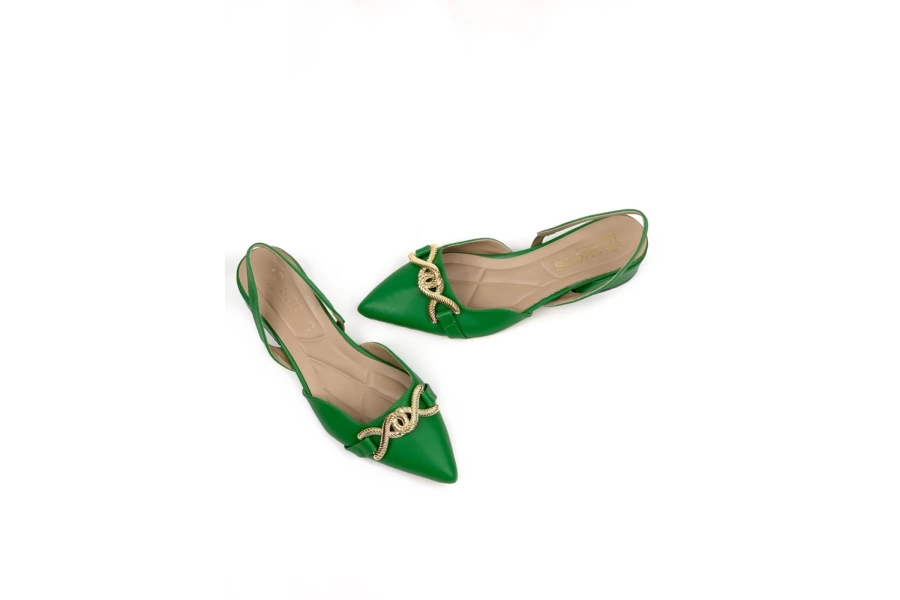 Shoecide Kadın Bere Yeşil Tokalı Sivri Burun Sandalet Terlik Alçak Topuk