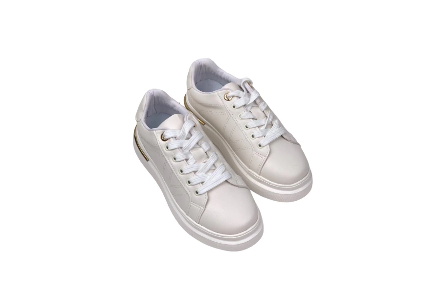 Shoecide Kadın Erya Beyaz Altın Bağcıklı Günlük Spor Ayakkabı Sneaker 3 Cm Sp110
