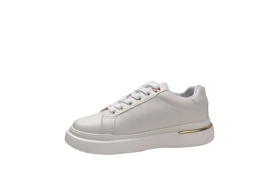 Shoecide Kadın Erya Beyaz Altın Bağcıklı Günlük Spor Ayakkabı Sneaker 3 Cm Sp110
