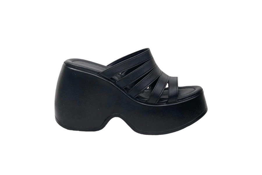 Shoecide Kadın Gehm Siyah Bantlı Yüksek Topuk Platform Sandalet 10 Cm Dlg11
