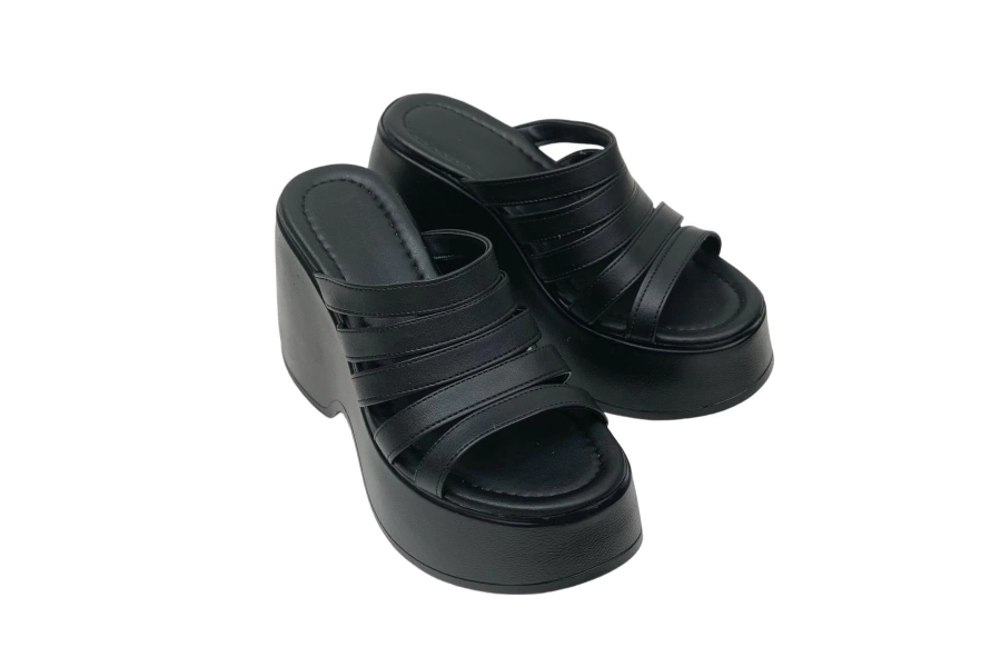Shoecide Kadın Gehm Siyah Bantlı Yüksek Topuk Platform Sandalet 10 Cm Dlg11