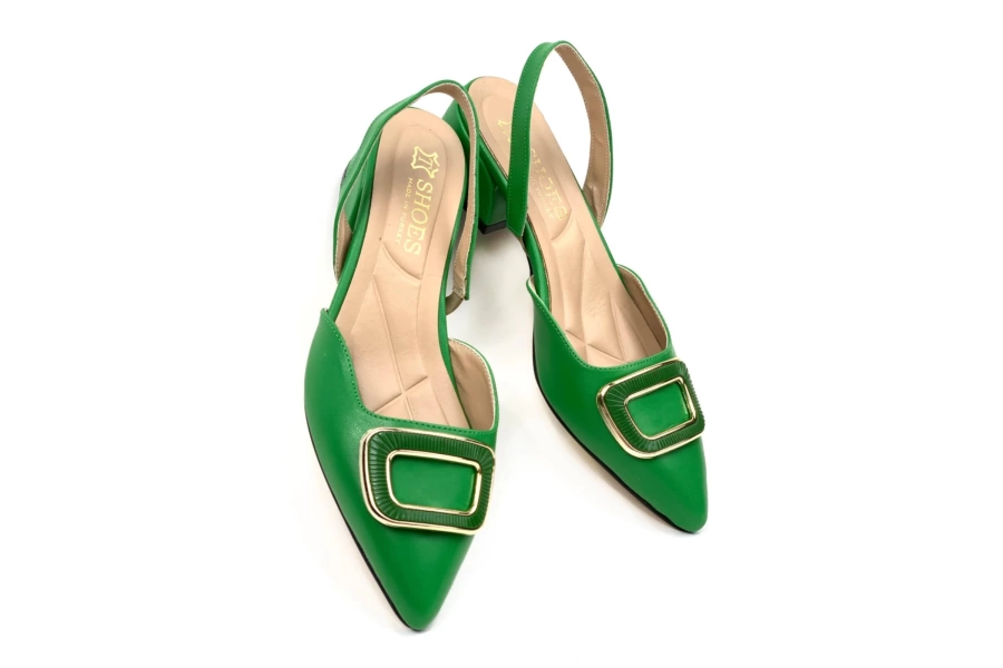 Shoecide Kadın Kare Yeşil Alçak Topuk Arkası Açık Kare Tokalı Sandalet Terlik