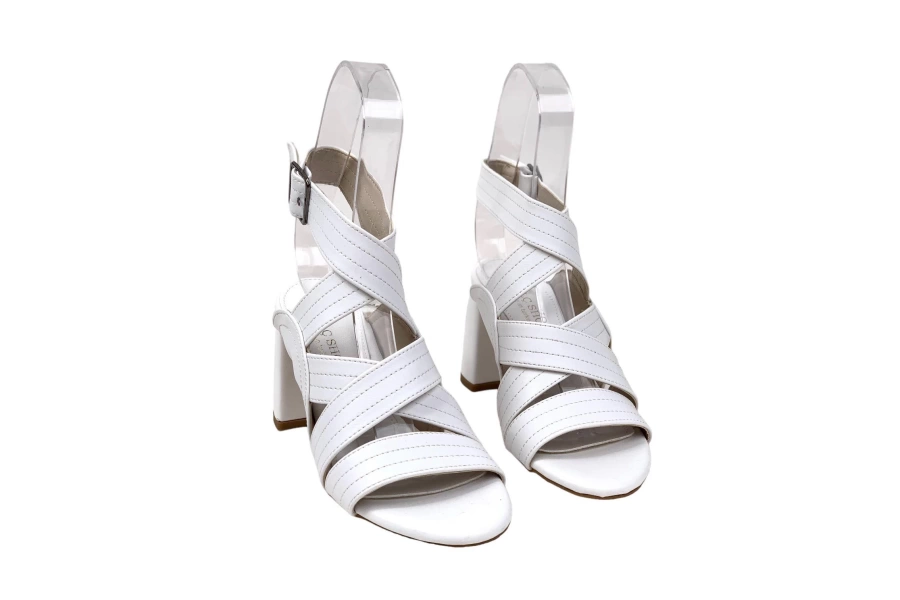 Shoecide Kadın Kopa Beyaz Yüksek Topuklu Sandalet 8 Cm 105